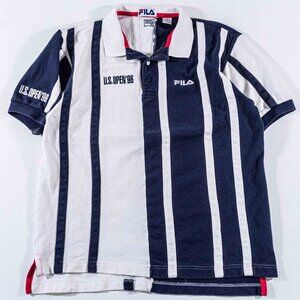 Vtg 1996 US Open Fila Tennis Polo Shirt Medium M Striped New York Navy